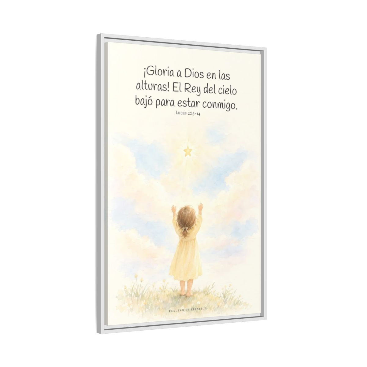 Gloria a Dios en las alturas — Lienzo Cristiano Enmarcado | Lucas 2:13-14 — 24×36 pulgadas, marco blanco, vista lateral del marco flotante