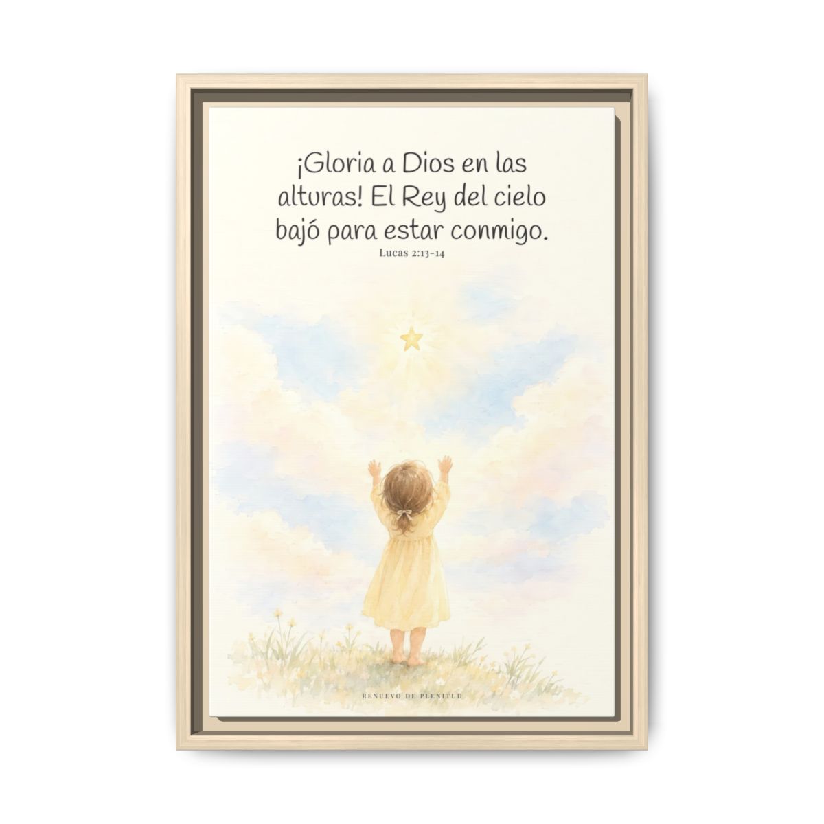 Gloria a Dios en las alturas — Lienzo Cristiano Enmarcado | Lucas 2:13-14 — 12×18 pulgadas, marco natural, vista frontal