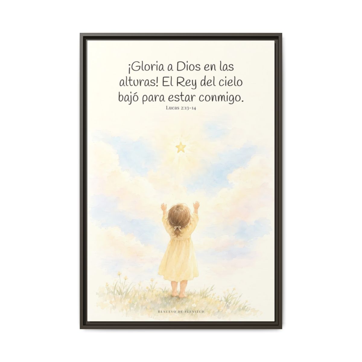Gloria a Dios en las alturas — Lienzo Cristiano Enmarcado | Lucas 2:13-14 — 24×36 pulgadas, marco espresso, vista frontal
