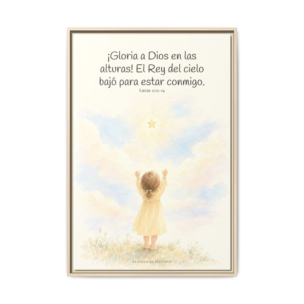 Gloria a Dios en las alturas — Lienzo Cristiano Enmarcado | Lucas 2:13-14 — 24×36 pulgadas, marco natural, vista frontal