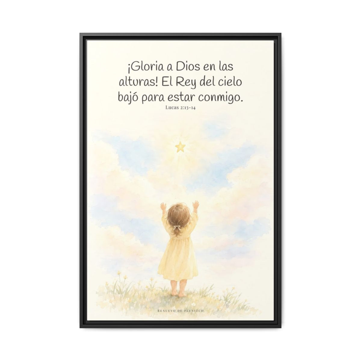 Gloria a Dios en las alturas — Lienzo Cristiano Enmarcado | Lucas 2:13-14 — 24×36 pulgadas, marco negro, vista frontal