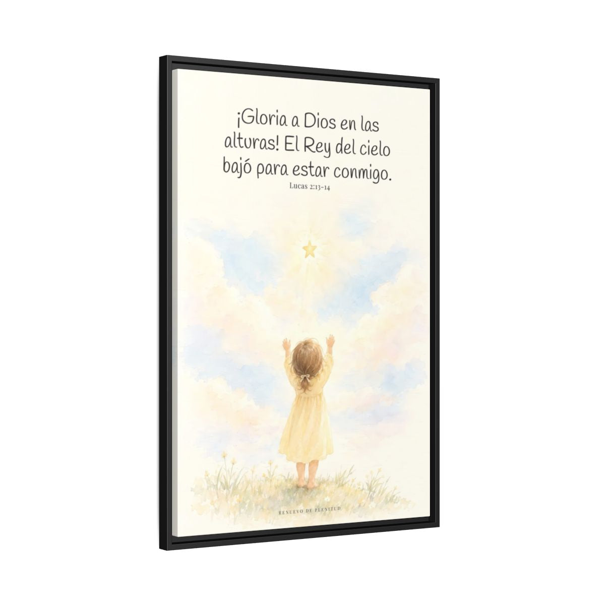 Gloria a Dios en las alturas — Lienzo Cristiano Enmarcado | Lucas 2:13-14 — 24×36 pulgadas, marco negro, vista lateral del marco flotante