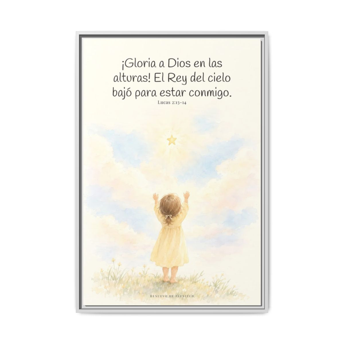 Gloria a Dios en las alturas — Lienzo Cristiano Enmarcado | Lucas 2:13-14 — 24×36 pulgadas, marco blanco, vista frontal