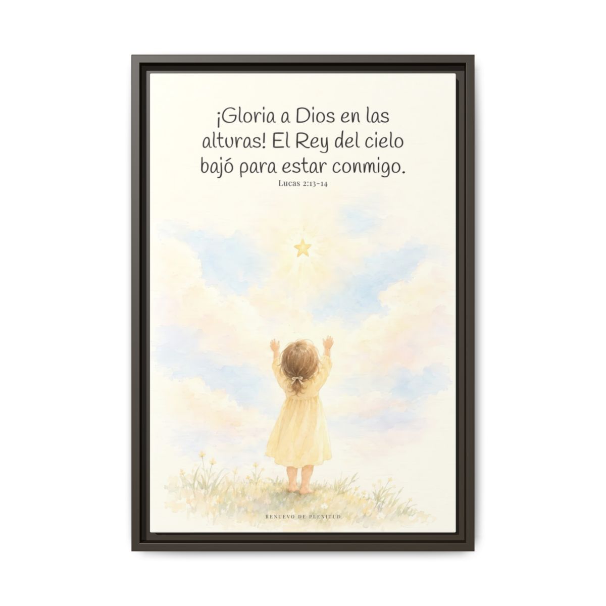 Gloria a Dios en las alturas — Lienzo Cristiano Enmarcado | Lucas 2:13-14 — 16×24 pulgadas, marco espresso, vista frontal