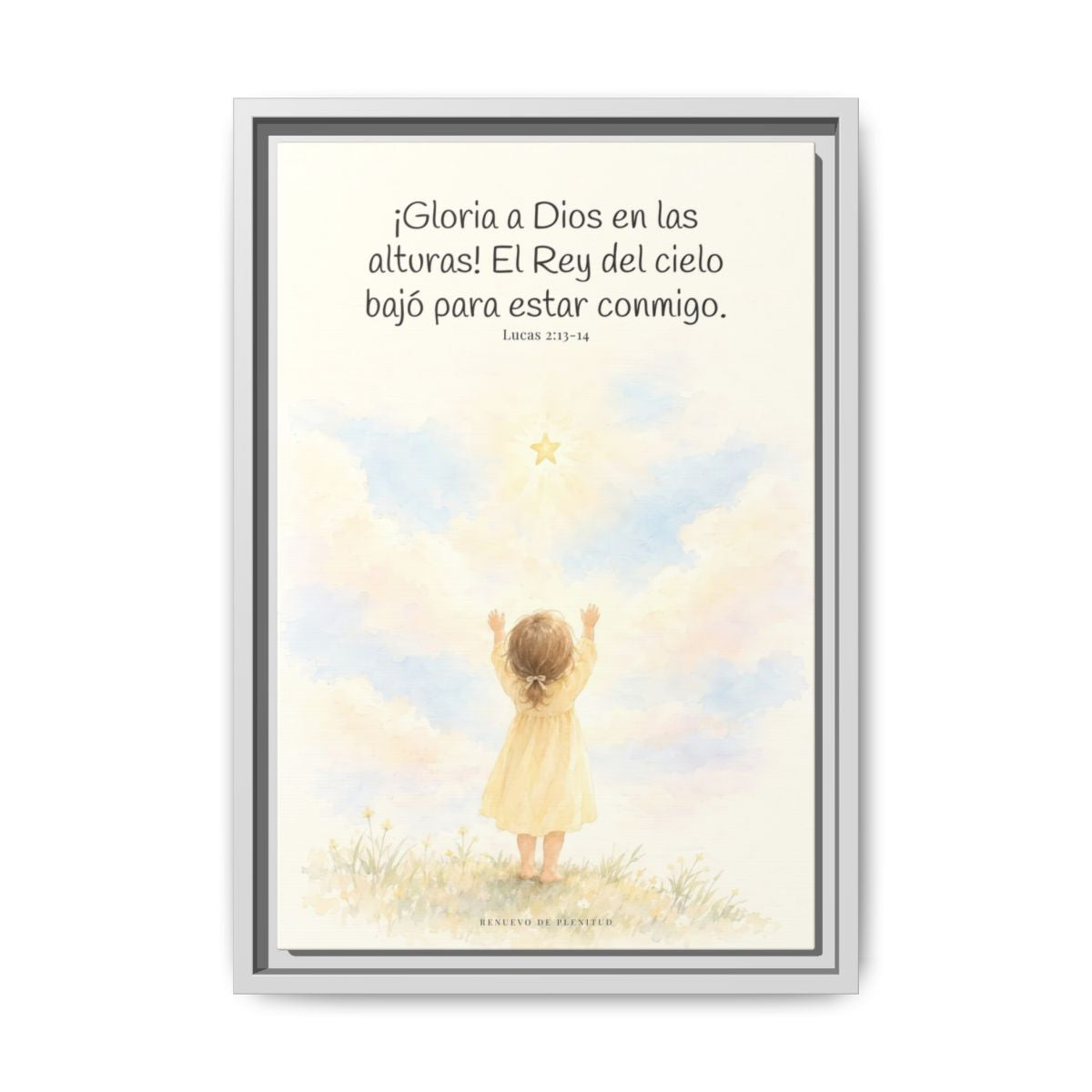 Gloria a Dios en las alturas — Lienzo Cristiano Enmarcado | Lucas 2:13-14 — 12×18 pulgadas, marco blanco, vista frontal