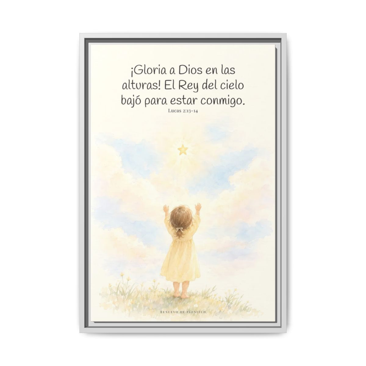 Gloria a Dios en las alturas — Lienzo Cristiano Enmarcado | Lucas 2:13-14 — 16×24 pulgadas, marco blanco, vista frontal