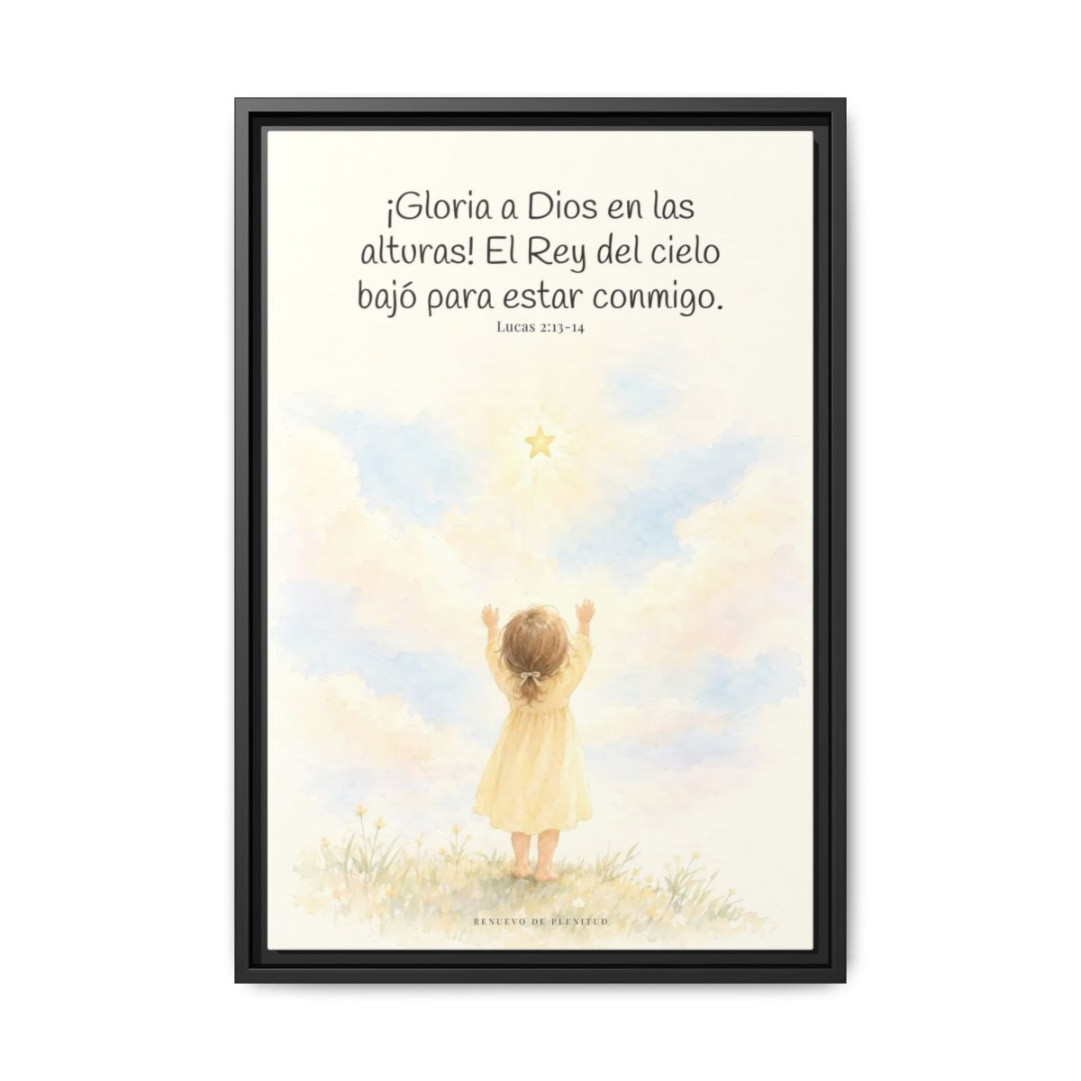 Gloria a Dios en las alturas — Lienzo Cristiano Enmarcado | Lucas 2:13-14 — 16×24 pulgadas, marco negro, vista frontal