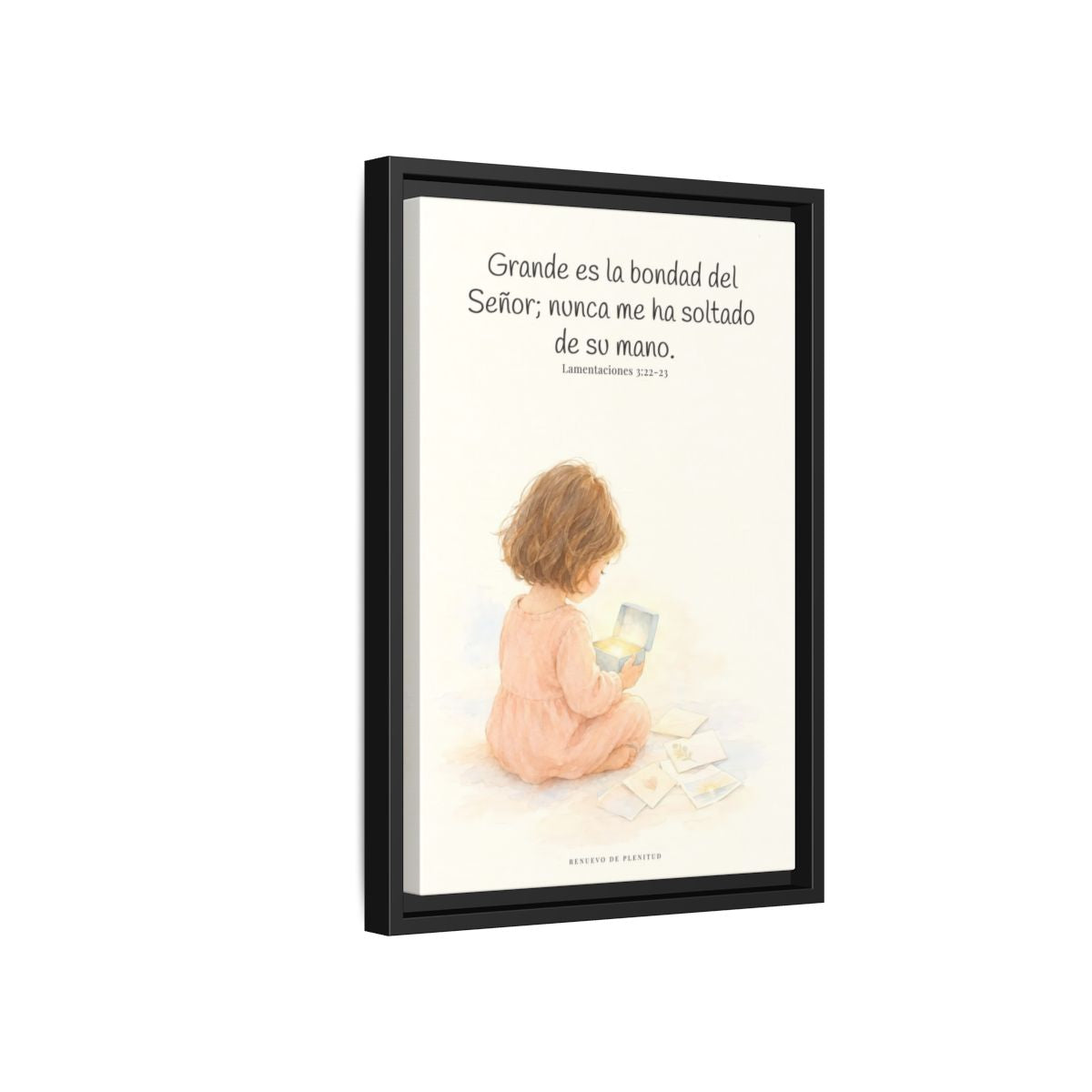 Grande es la bondad del Señor conmigo — Lienzo Cristiano Enmarcado | Lamentaciones 3:22-23 — 12×18 pulgadas, marco negro, vista lateral del marco flotante