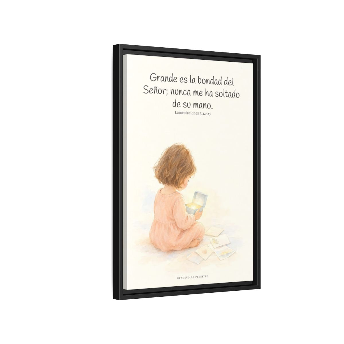 Grande es la bondad del Señor conmigo — Lienzo Cristiano Enmarcado | Lamentaciones 3:22-23 — 16×24 pulgadas, marco negro, vista lateral del marco flotante