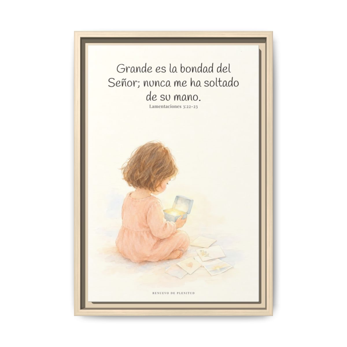Grande es la bondad del Señor conmigo — Lienzo Cristiano Enmarcado | Lamentaciones 3:22-23 — 12×18 pulgadas, marco natural, vista frontal