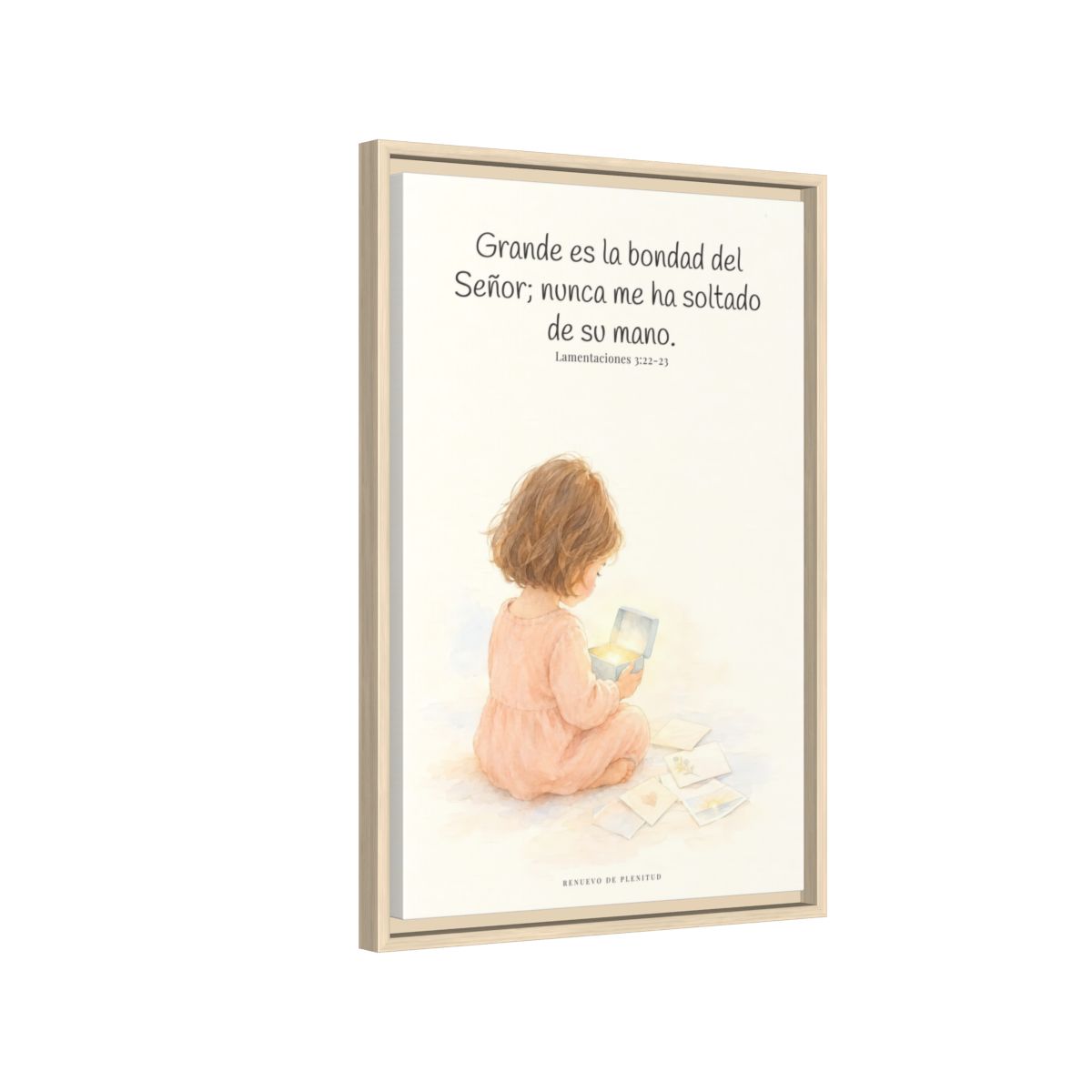 Grande es la bondad del Señor conmigo — Lienzo Cristiano Enmarcado | Lamentaciones 3:22-23 — 16×24 pulgadas, marco natural, vista lateral del marco flotante