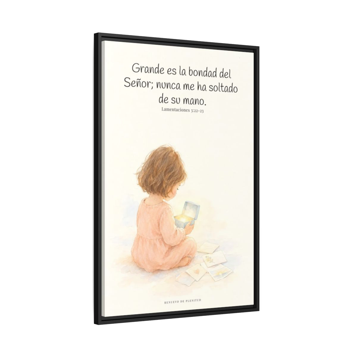 Grande es la bondad del Señor conmigo — Lienzo Cristiano Enmarcado | Lamentaciones 3:22-23 — 24×36 pulgadas, marco negro, vista lateral del marco flotante