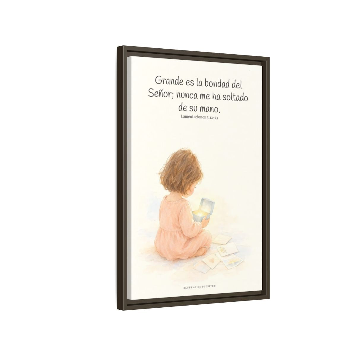Grande es la bondad del Señor conmigo — Lienzo Cristiano Enmarcado | Lamentaciones 3:22-23 — 16×24 pulgadas, marco espresso, vista lateral del marco flotante