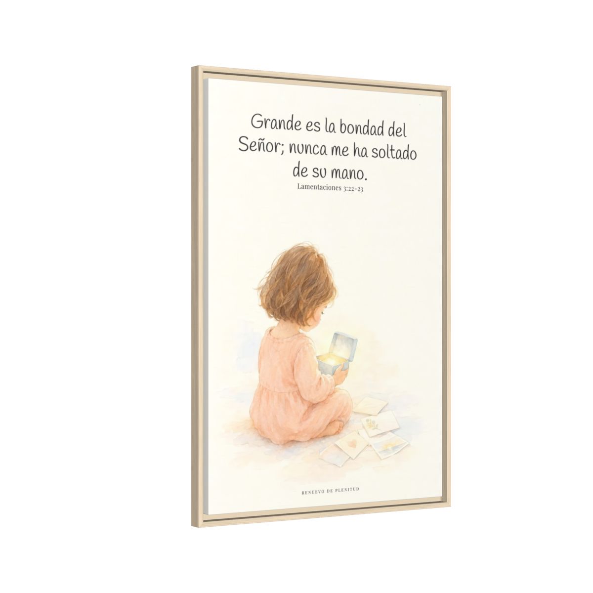 Grande es la bondad del Señor conmigo — Lienzo Cristiano Enmarcado | Lamentaciones 3:22-23 — 24×36 pulgadas, marco natural, vista lateral del marco flotante