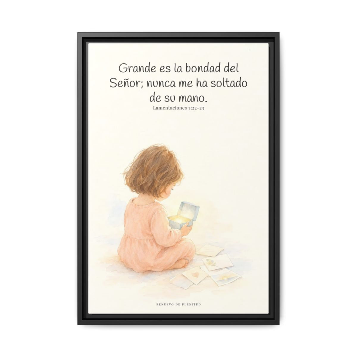 Grande es la bondad del Señor conmigo — Lienzo Cristiano Enmarcado | Lamentaciones 3:22-23 — 16×24 pulgadas, marco negro, vista frontal