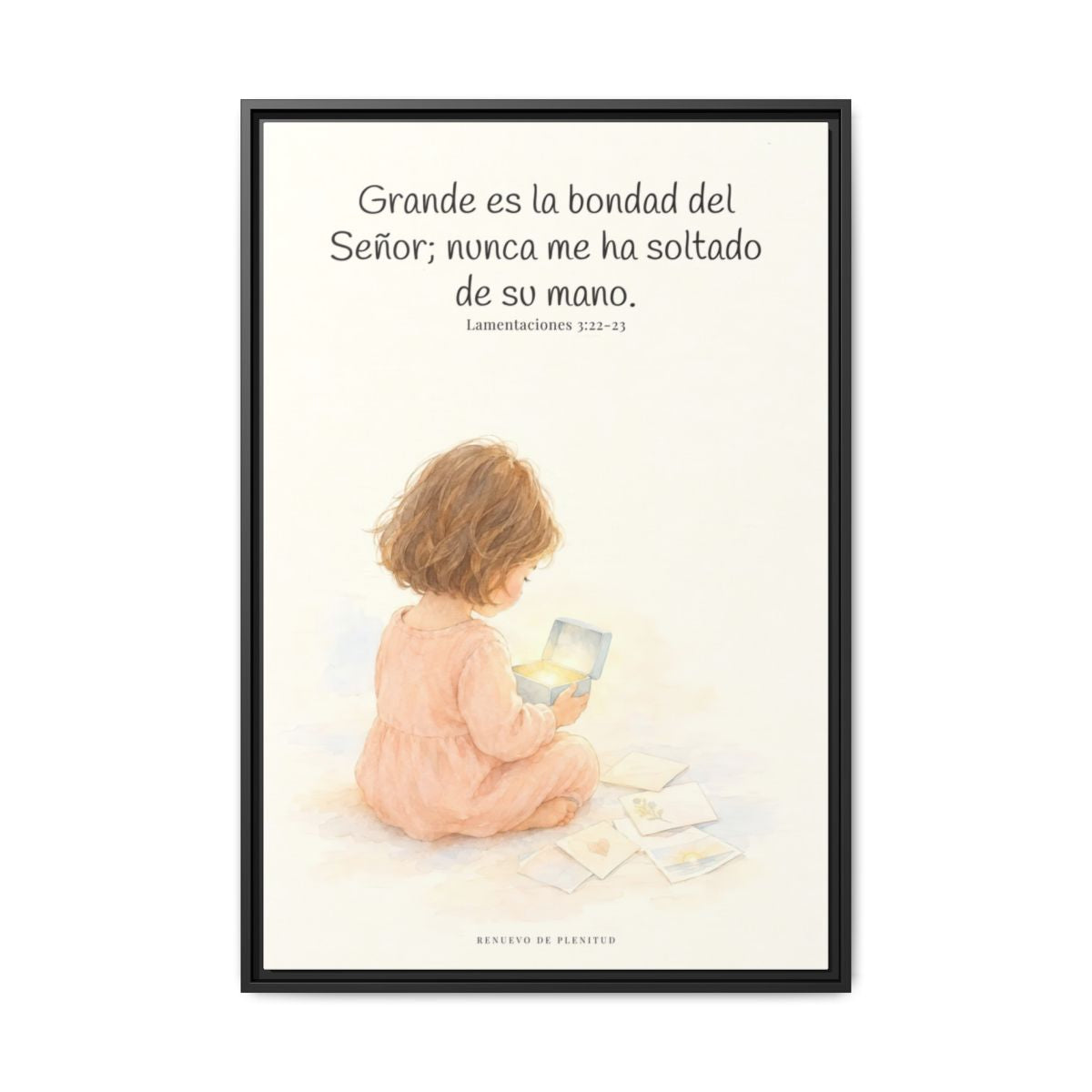 Grande es la bondad del Señor conmigo — Lienzo Cristiano Enmarcado | Lamentaciones 3:22-23 — 24×36 pulgadas, marco negro, vista frontal