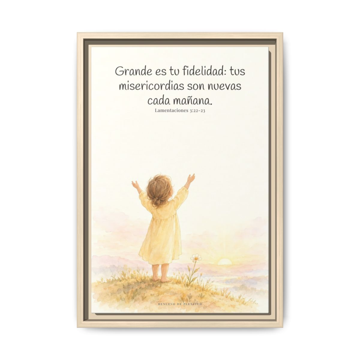 Grande es tu fidelidad, oh Dios — Lienzo Cristiano Enmarcado | Lamentaciones 3:22-23 — 12×18 pulgadas, marco natural, vista frontal
