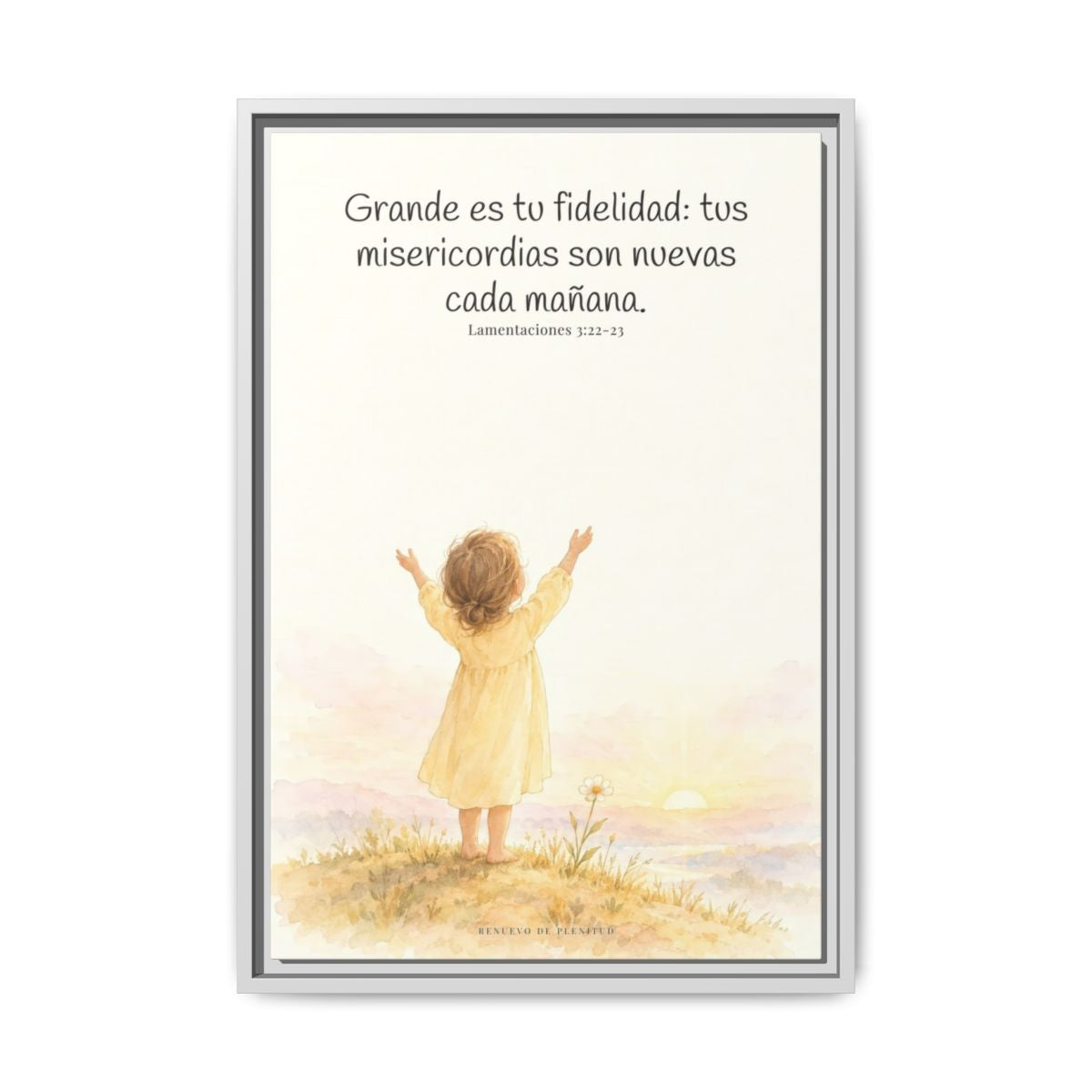 Grande es tu fidelidad, oh Dios — Lienzo Cristiano Enmarcado | Lamentaciones 3:22-23 — 16×24 pulgadas, marco blanco, vista frontal