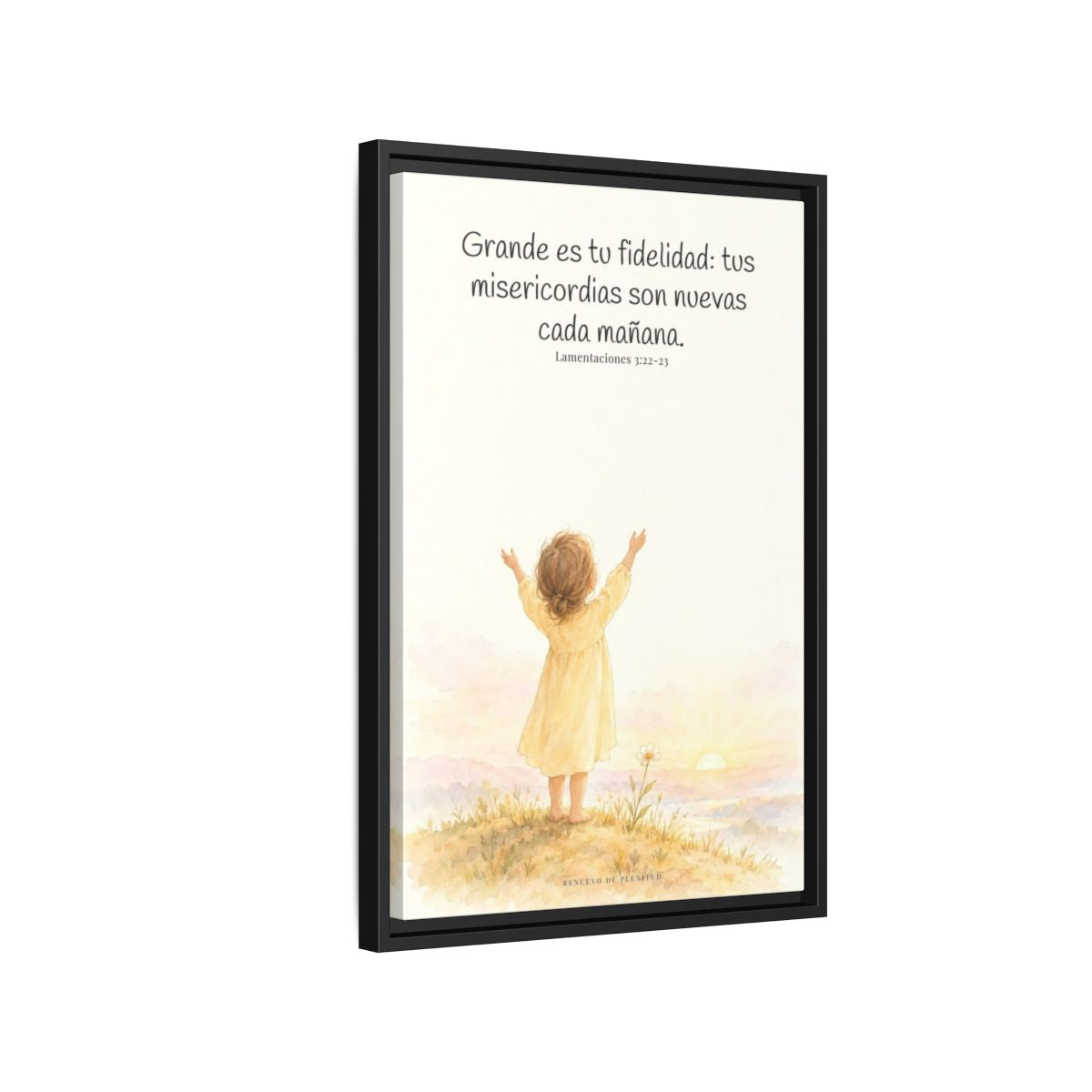 Grande es tu fidelidad, oh Dios — Lienzo Cristiano Enmarcado | Lamentaciones 3:22-23 — 16×24 pulgadas, marco negro, vista lateral del marco flotante
