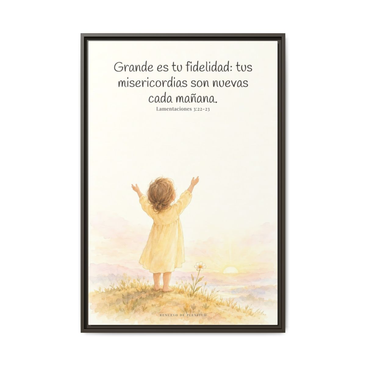 Grande es tu fidelidad, oh Dios — Lienzo Cristiano Enmarcado | Lamentaciones 3:22-23 — 24×36 pulgadas, marco espresso, vista frontal