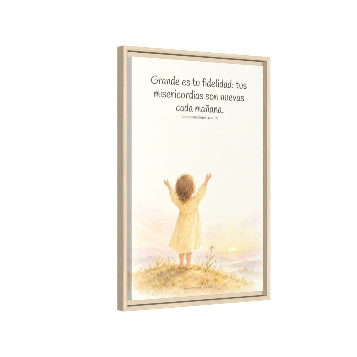 Grande es tu fidelidad, oh Dios — Lienzo Cristiano Enmarcado | Lamentaciones 3:22-23 — 16×24 pulgadas, marco natural, vista lateral del marco flotante