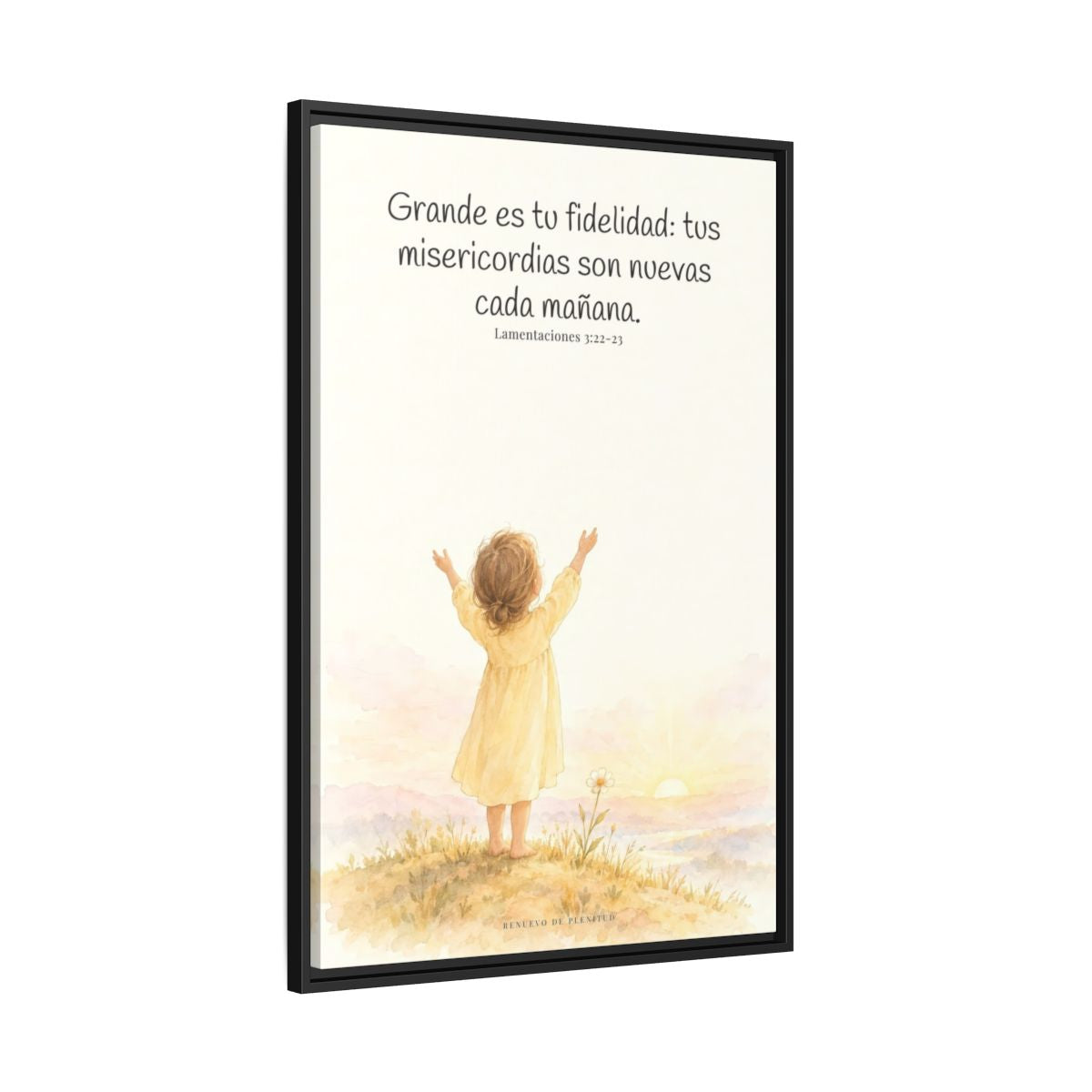 Grande es tu fidelidad, oh Dios — Lienzo Cristiano Enmarcado | Lamentaciones 3:22-23 — 24×36 pulgadas, marco negro, vista lateral del marco flotante