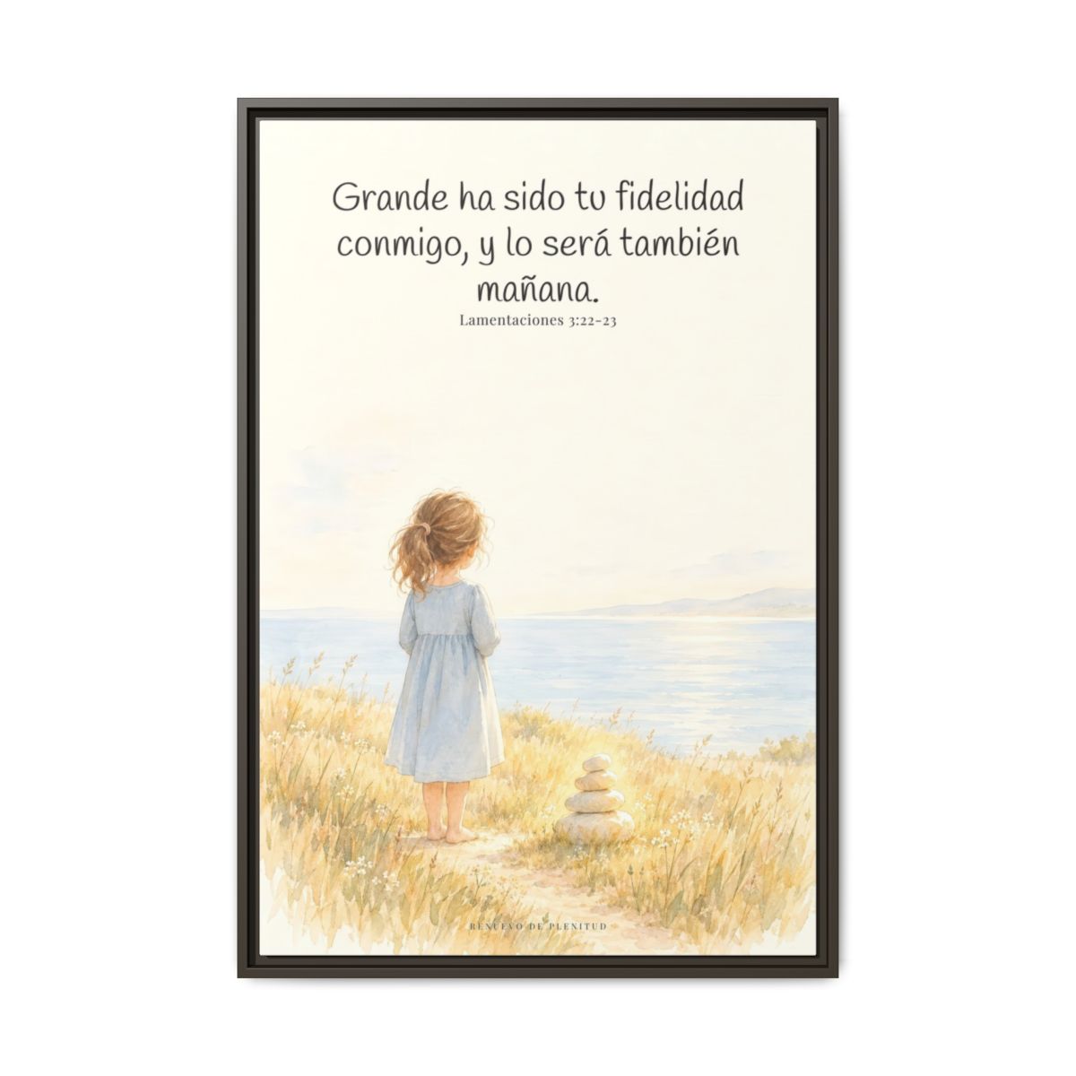 Grande ha sido tu fidelidad, Señor — Lienzo Cristiano Enmarcado | Lamentaciones 3:22-23 — 24×36 pulgadas, marco espresso, vista frontal