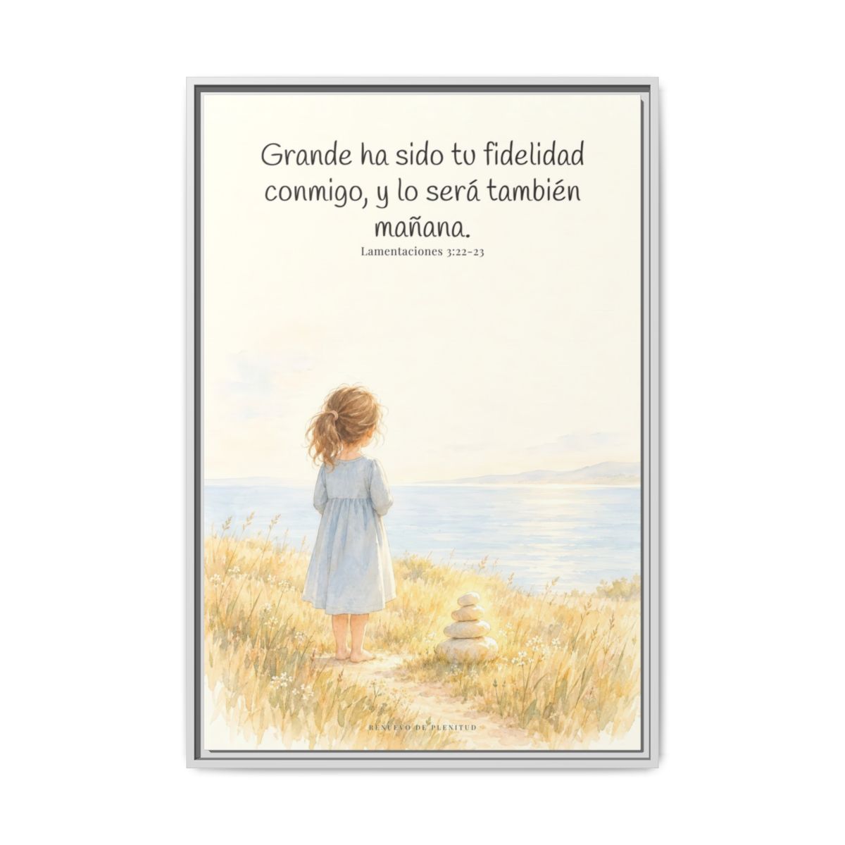 Grande ha sido tu fidelidad, Señor — Lienzo Cristiano Enmarcado | Lamentaciones 3:22-23 — 24×36 pulgadas, marco blanco, vista frontal