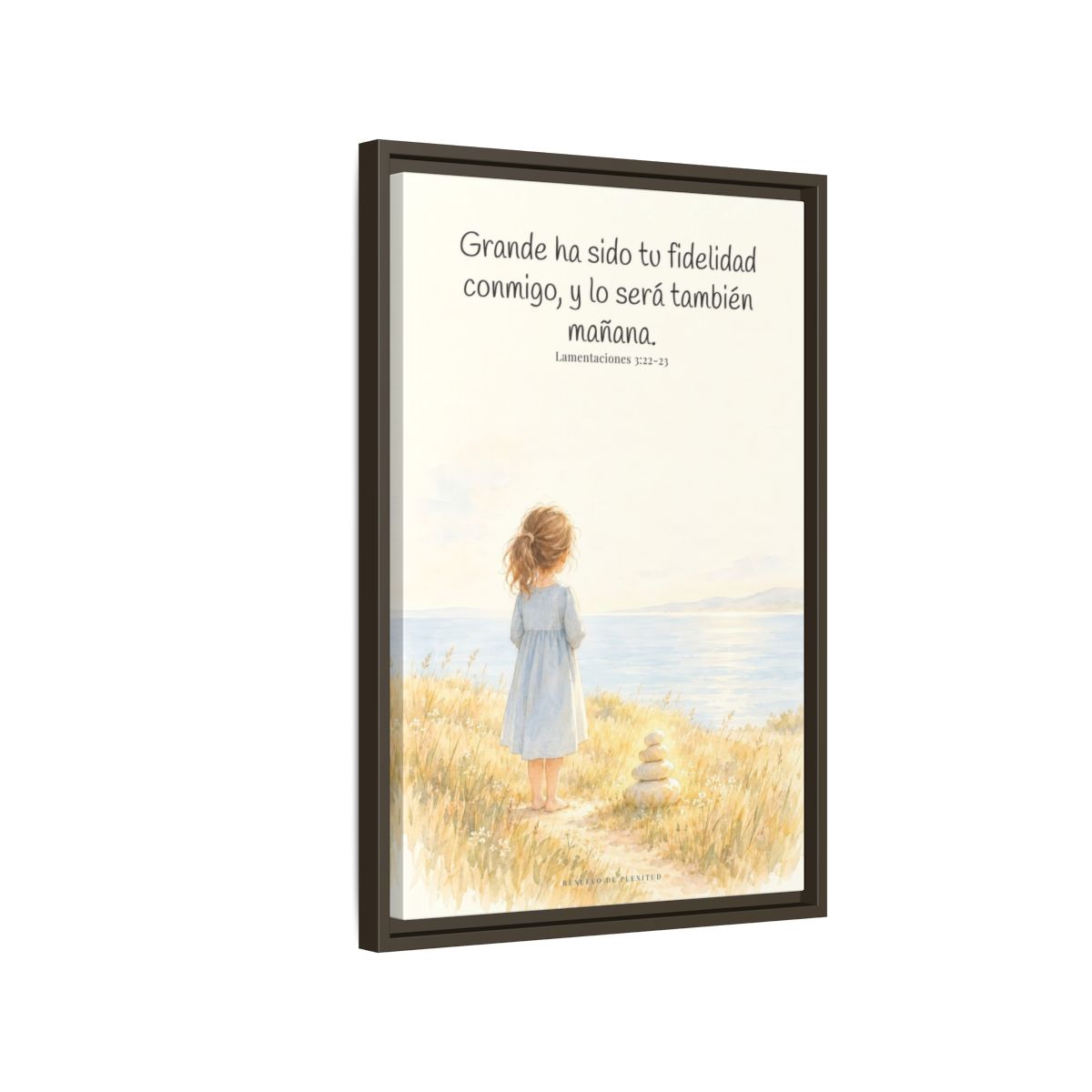 Grande ha sido tu fidelidad, Señor — Lienzo Cristiano Enmarcado | Lamentaciones 3:22-23 — 16×24 pulgadas, marco espresso, vista lateral del marco flotante