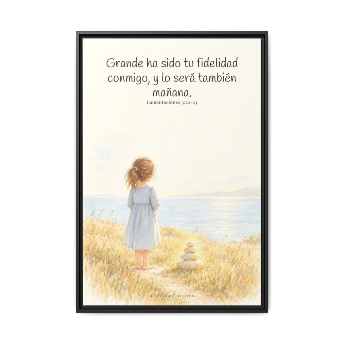 Grande ha sido tu fidelidad, Señor — Lienzo Cristiano Enmarcado | Lamentaciones 3:22-23 — 24×36 pulgadas, marco negro, vista frontal