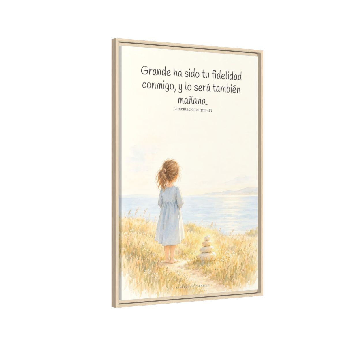 Grande ha sido tu fidelidad, Señor — Lienzo Cristiano Enmarcado | Lamentaciones 3:22-23 — 24×36 pulgadas, marco natural, vista lateral del marco flotante