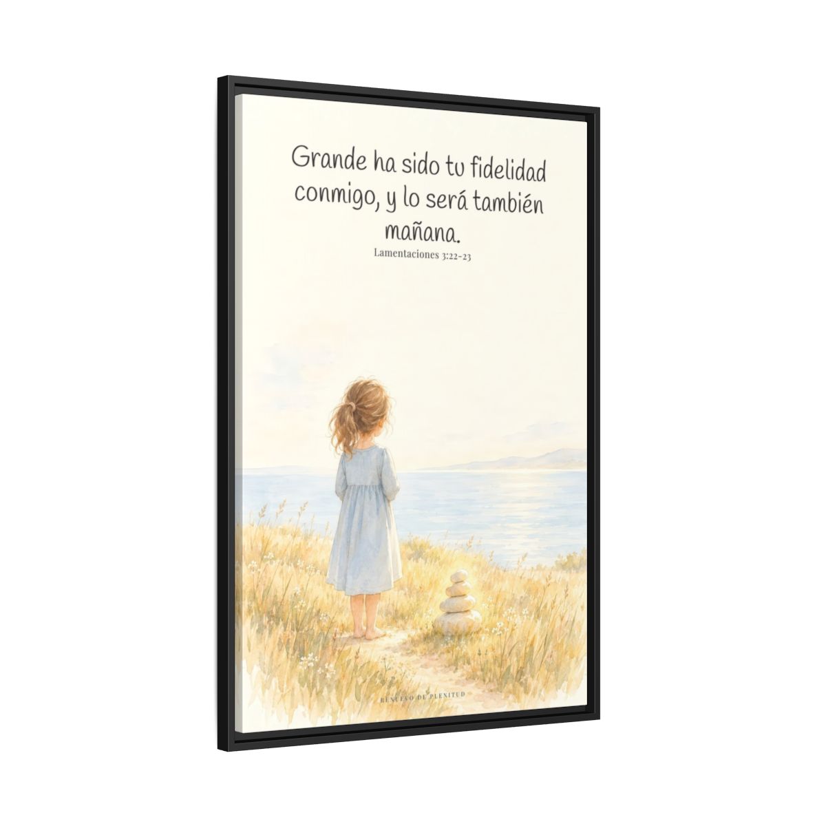 Grande ha sido tu fidelidad, Señor — Lienzo Cristiano Enmarcado | Lamentaciones 3:22-23 — 24×36 pulgadas, marco negro, vista lateral del marco flotante