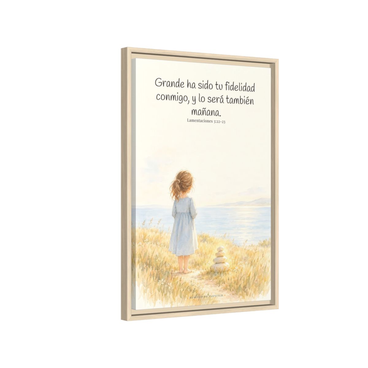 Grande ha sido tu fidelidad, Señor — Lienzo Cristiano Enmarcado | Lamentaciones 3:22-23 — 16×24 pulgadas, marco natural, vista lateral del marco flotante