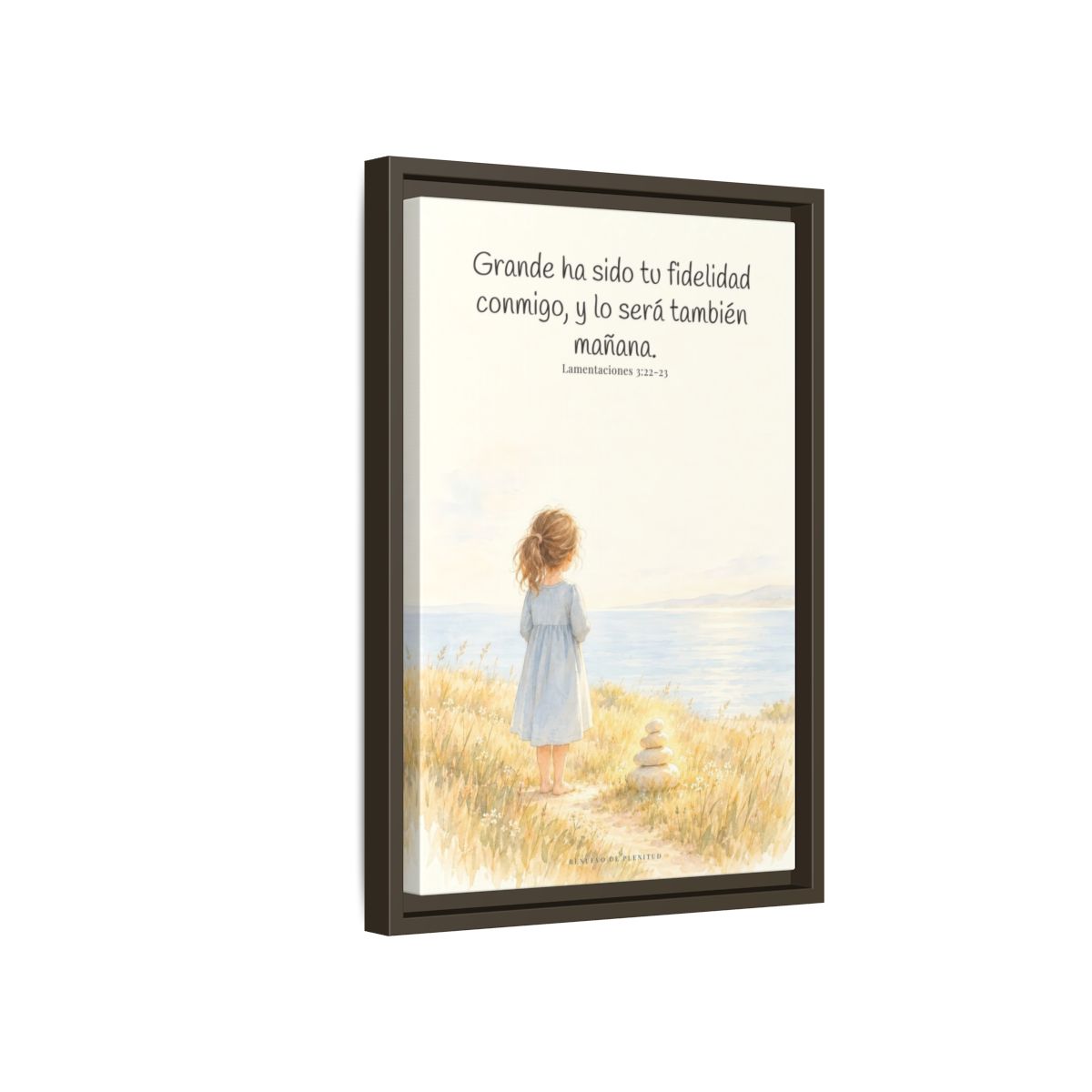 Grande ha sido tu fidelidad, Señor — Lienzo Cristiano Enmarcado | Lamentaciones 3:22-23 — 12×18 pulgadas, marco espresso, vista lateral del marco flotante
