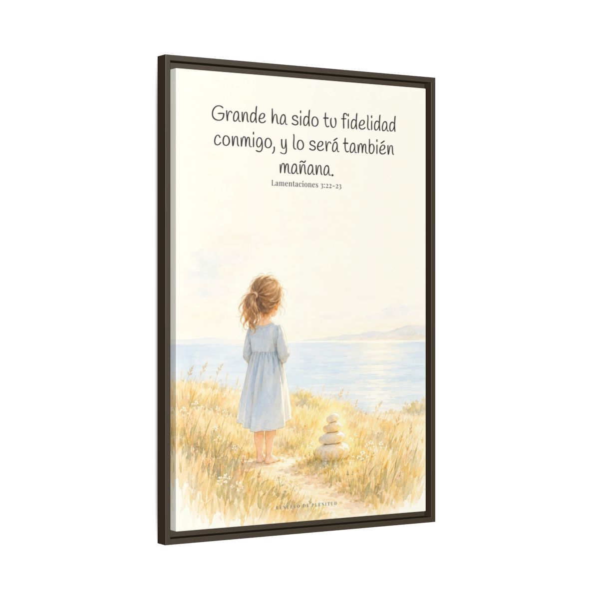 Grande ha sido tu fidelidad, Señor — Lienzo Cristiano Enmarcado | Lamentaciones 3:22-23 — 24×36 pulgadas, marco espresso, vista lateral del marco flotante
