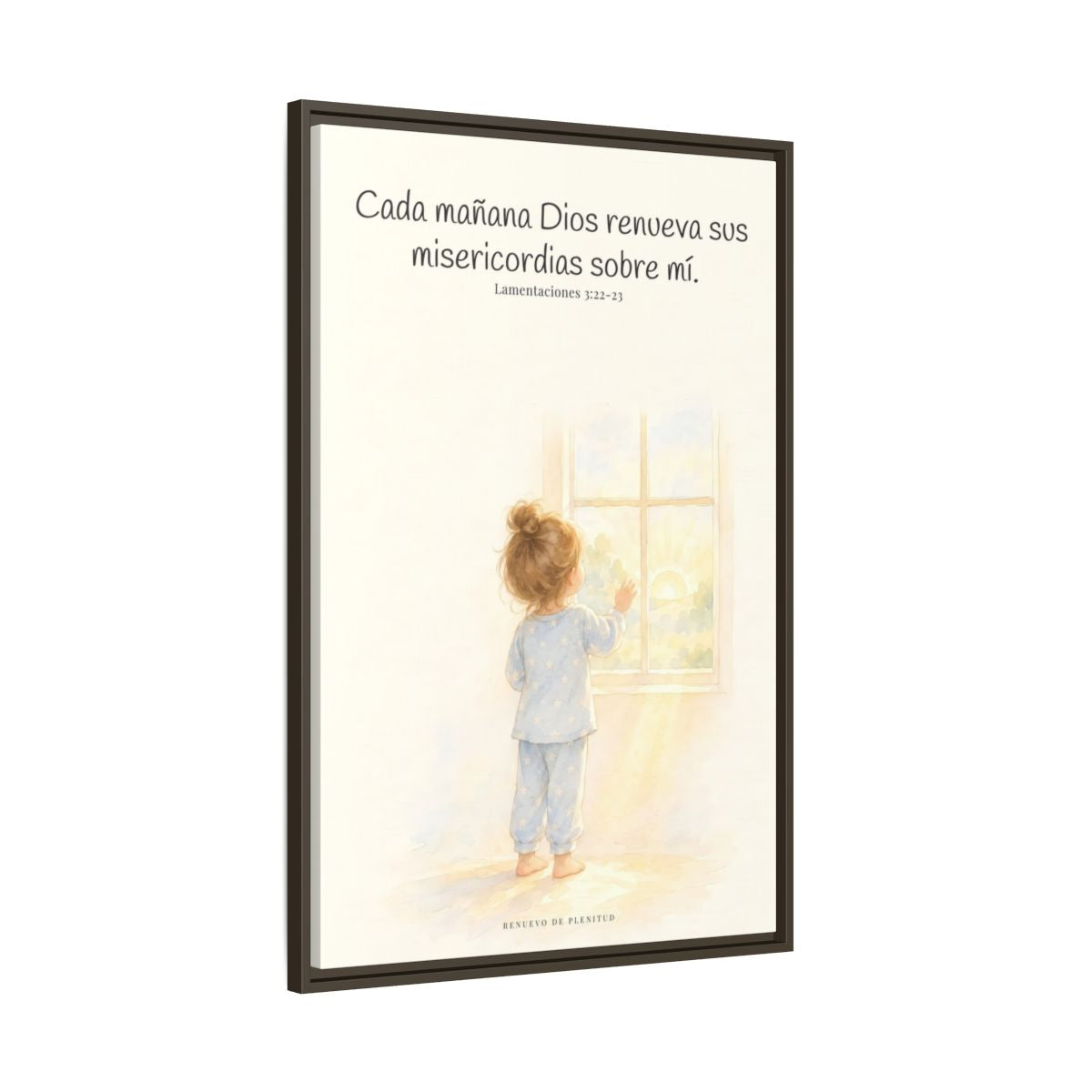 Grandes son sus misericordias cada mañana — Lienzo Cristiano Enmarcado | Lamentaciones 3:22-23 — 24×36 pulgadas, marco espresso, vista lateral del marco flotante