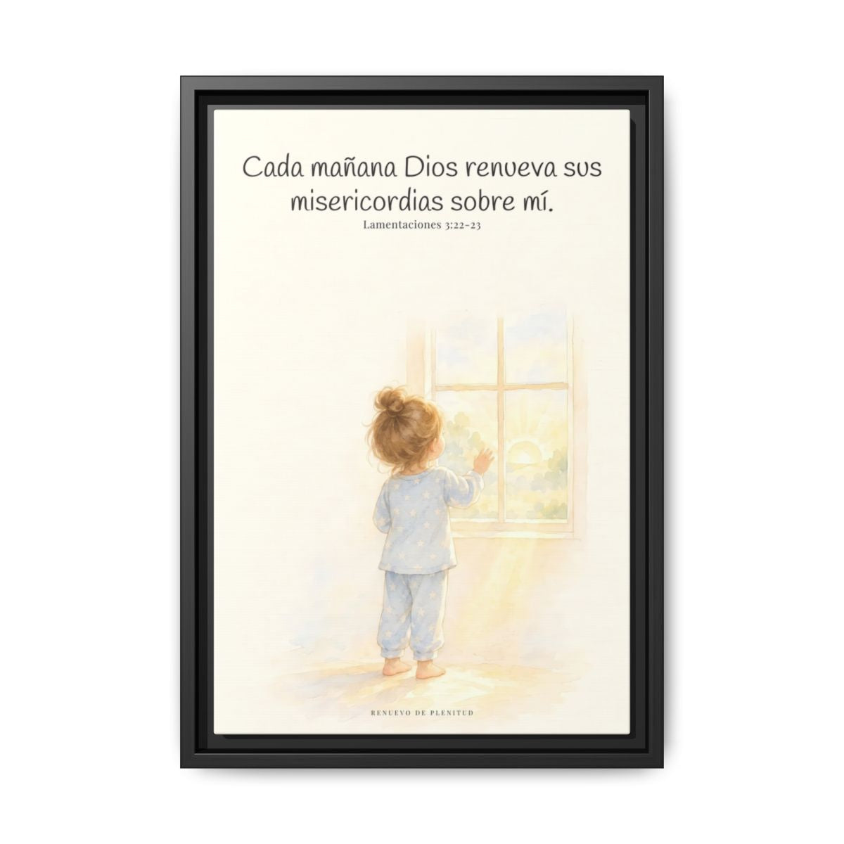 Grandes son sus misericordias cada mañana — Lienzo Cristiano Enmarcado | Lamentaciones 3:22-23 — 12×18 pulgadas, marco negro, vista frontal