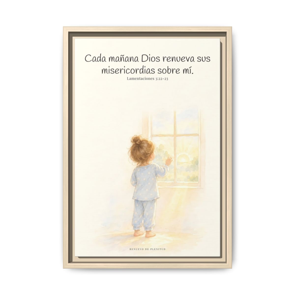 Grandes son sus misericordias cada mañana — Lienzo Cristiano Enmarcado | Lamentaciones 3:22-23 — 12×18 pulgadas, marco natural, vista frontal