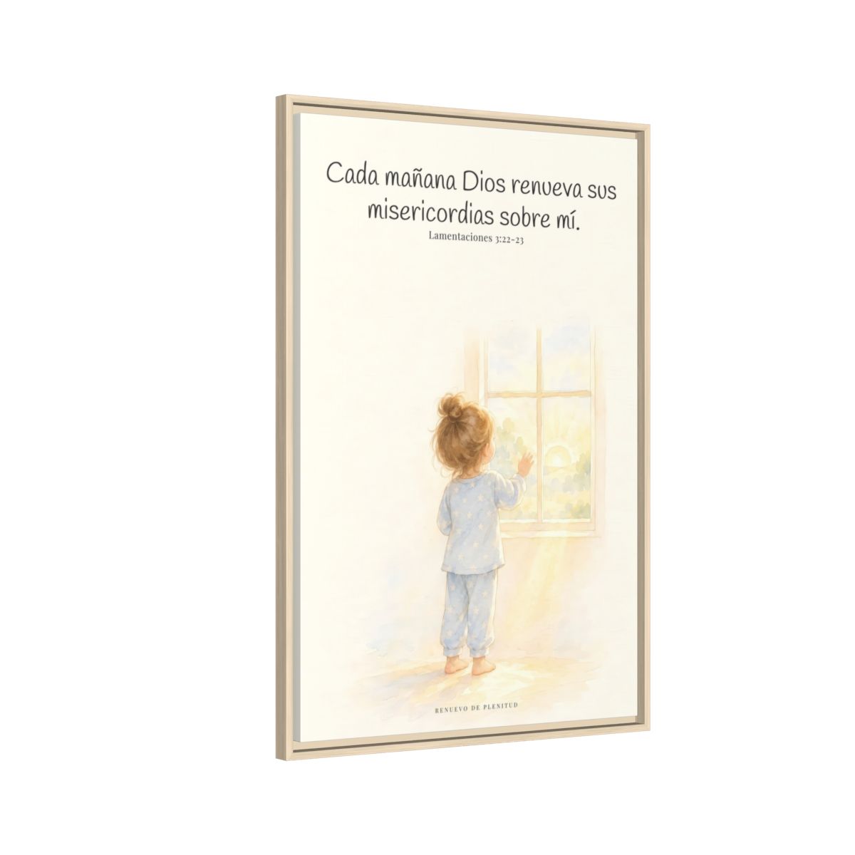 Grandes son sus misericordias cada mañana — Lienzo Cristiano Enmarcado | Lamentaciones 3:22-23 — 24×36 pulgadas, marco natural, vista lateral del marco flotante