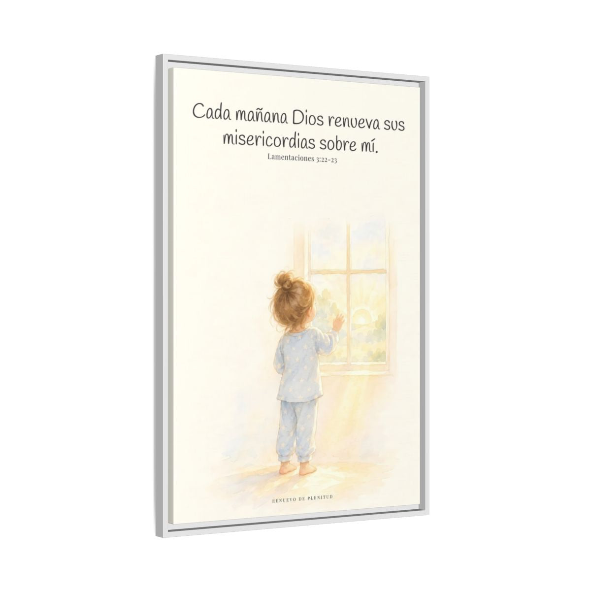 Grandes son sus misericordias cada mañana — Lienzo Cristiano Enmarcado | Lamentaciones 3:22-23 — 24×36 pulgadas, marco blanco, vista lateral del marco flotante