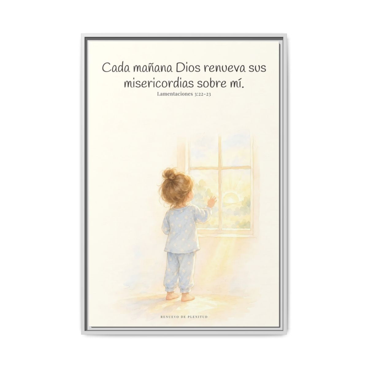 Grandes son sus misericordias cada mañana — Lienzo Cristiano Enmarcado | Lamentaciones 3:22-23 — 24×36 pulgadas, marco blanco, vista frontal