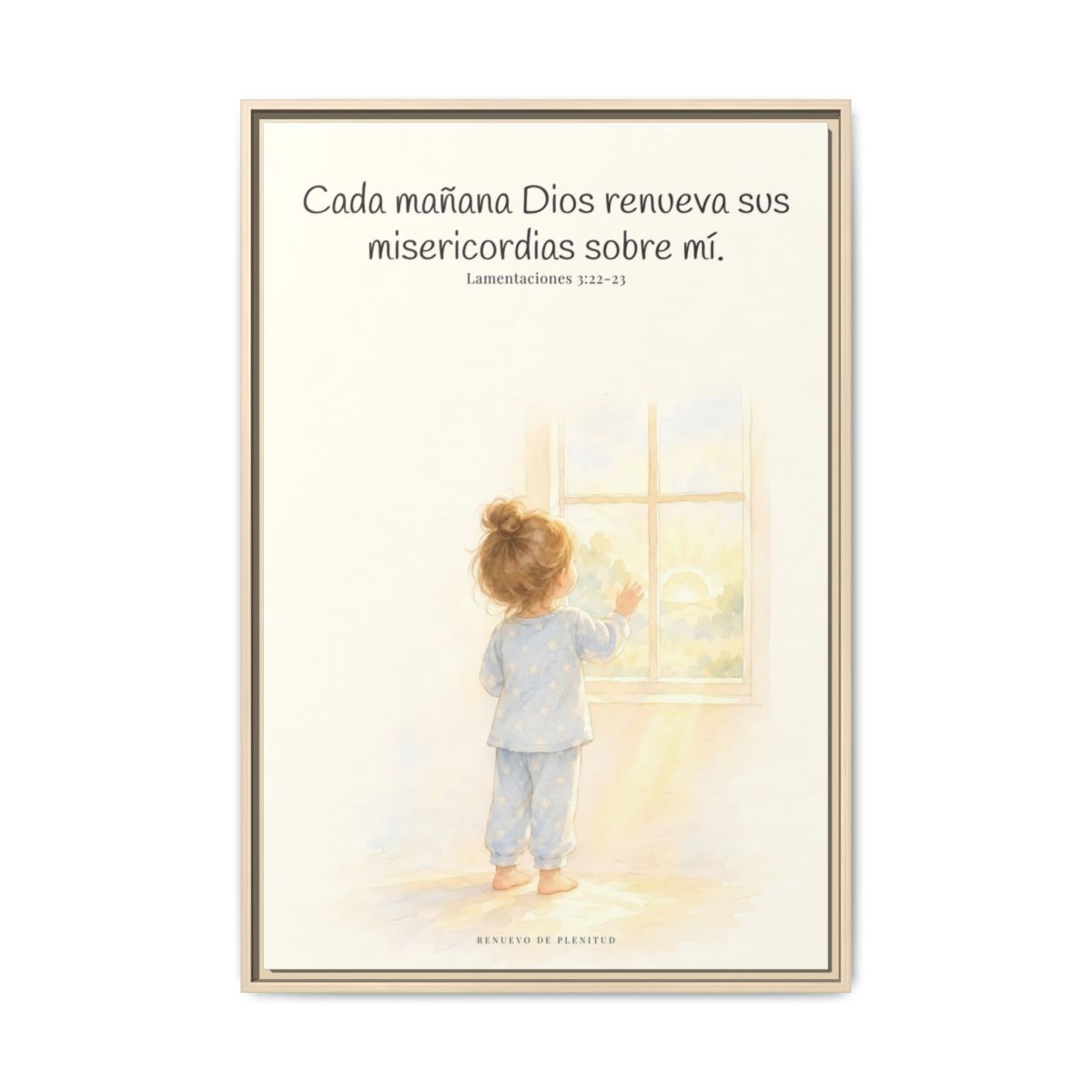 Grandes son sus misericordias cada mañana — Lienzo Cristiano Enmarcado | Lamentaciones 3:22-23 — 24×36 pulgadas, marco natural, vista frontal