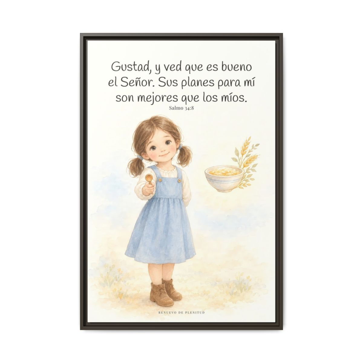 Gustad, y ved que es bueno Jehová — Lienzo Cristiano Enmarcado | Salmo 34:8 — 24×36 pulgadas, marco espresso, vista frontal