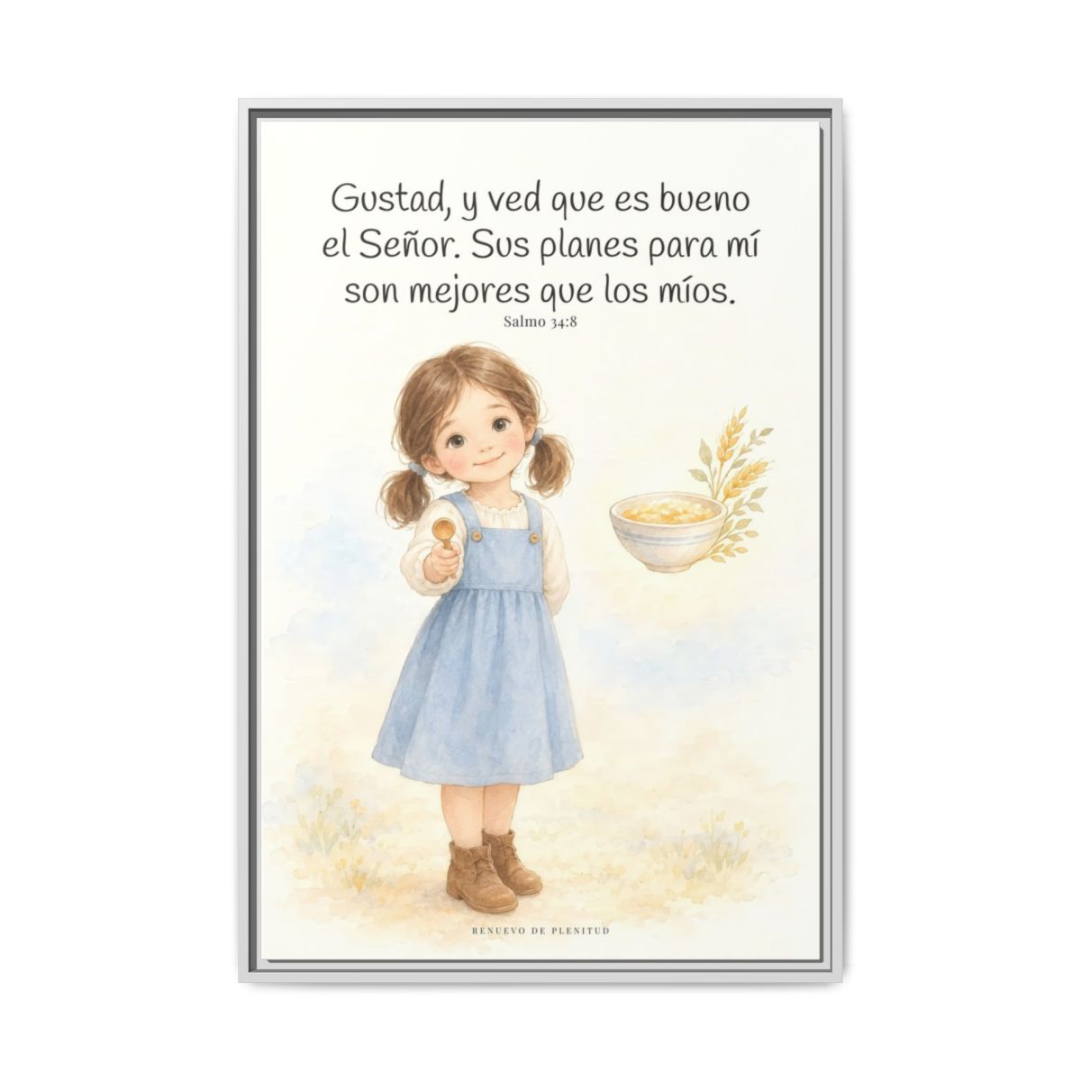 Gustad, y ved que es bueno Jehová — Lienzo Cristiano Enmarcado | Salmo 34:8 — 24×36 pulgadas, marco blanco, vista frontal