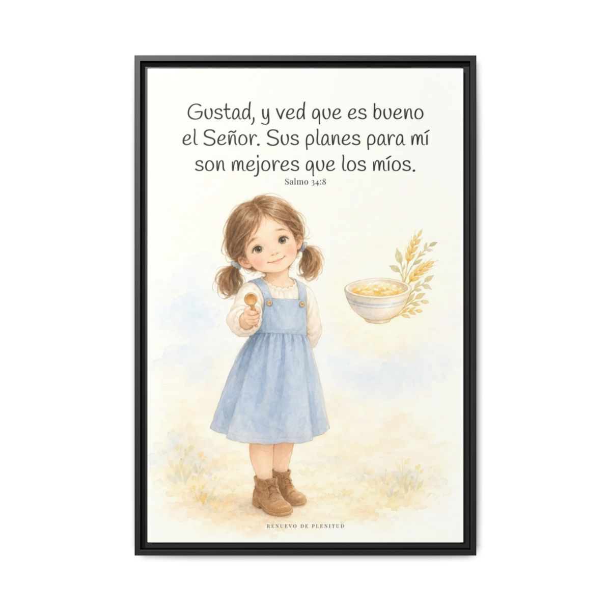 Gustad, y ved que es bueno Jehová — Lienzo Cristiano Enmarcado | Salmo 34:8 — 24×36 pulgadas, marco negro, vista frontal