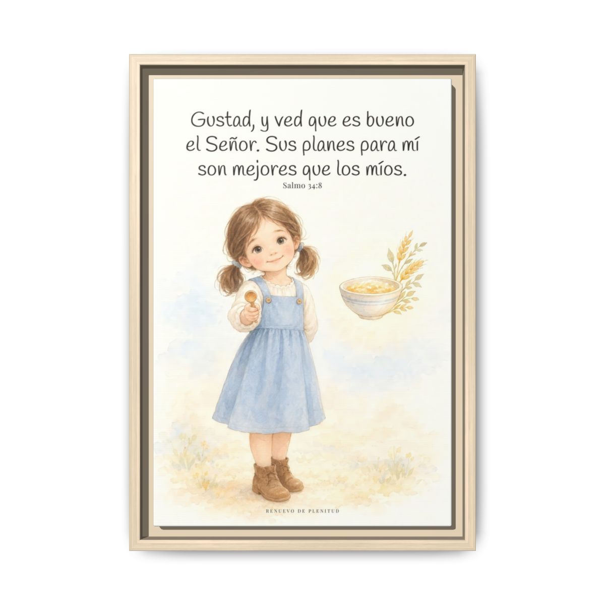 Gustad, y ved que es bueno Jehová — Lienzo Cristiano Enmarcado | Salmo 34:8 — 12×18 pulgadas, marco natural, vista frontal