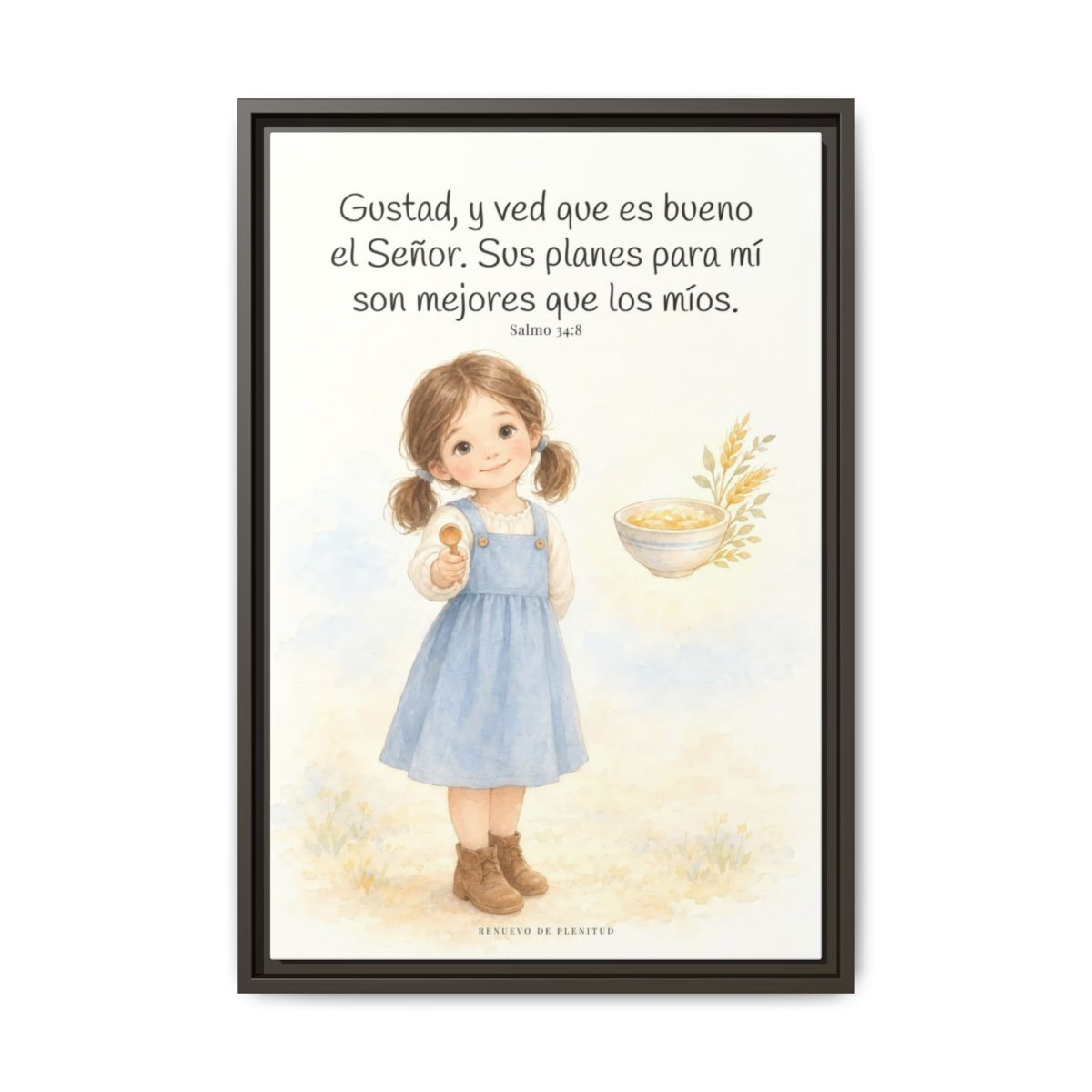 Gustad, y ved que es bueno Jehová — Lienzo Cristiano Enmarcado | Salmo 34:8 — 16×24 pulgadas, marco espresso, vista frontal