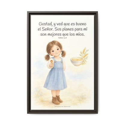 Gustad, y ved que es bueno Jehová — Lienzo Cristiano Enmarcado | Salmo 34:8 — 16×24 pulgadas, marco espresso, vista frontal