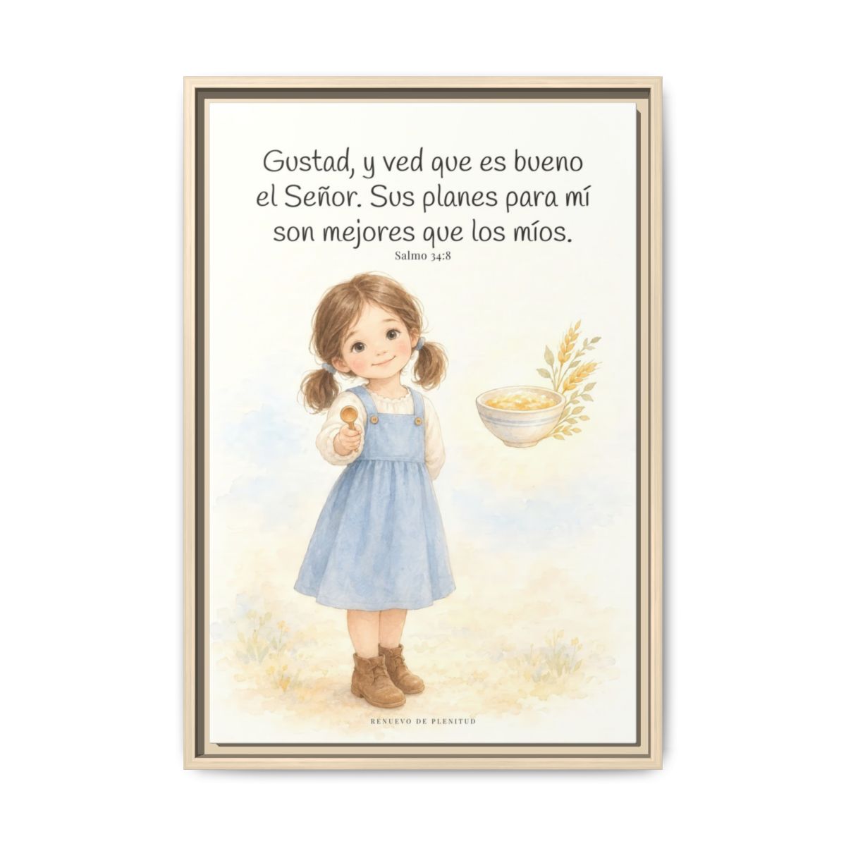 Gustad, y ved que es bueno Jehová — Lienzo Cristiano Enmarcado | Salmo 34:8 — 16×24 pulgadas, marco natural, vista frontal