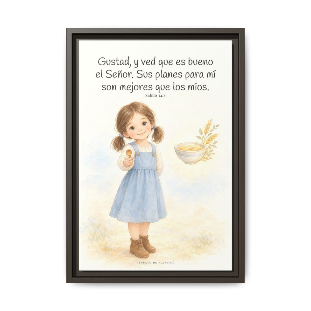 Gustad, y ved que es bueno Jehová — Lienzo Cristiano Enmarcado | Salmo 34:8 — 12×18 pulgadas, marco espresso, vista frontal